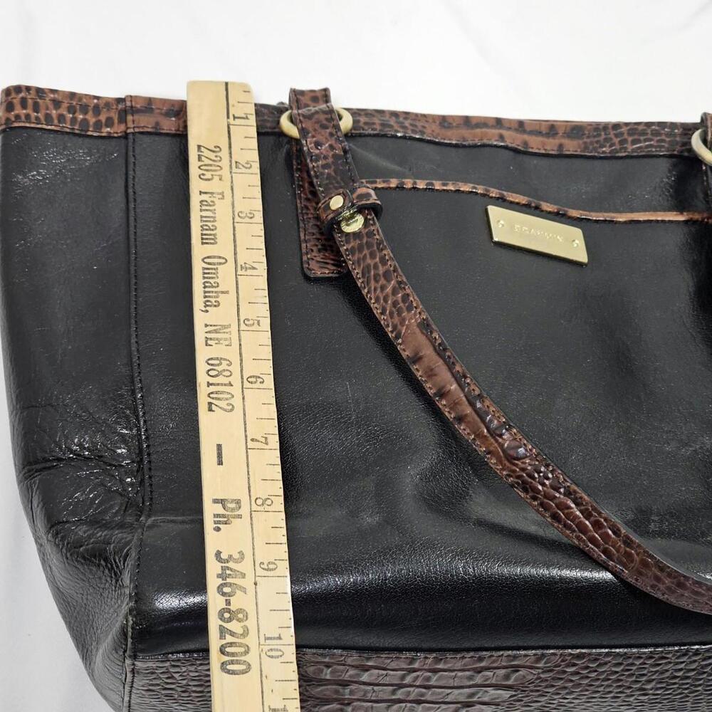 Brahmin Black Crocodile Embosed Leather Zippered Tote Shoulder Bag Purse - Picture 8 of 15
